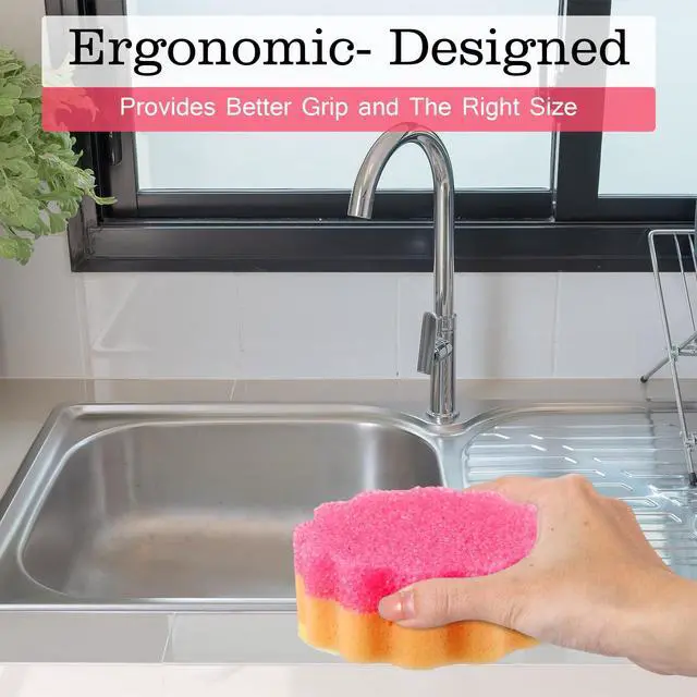 Alt view image 7 of 7 - 3 Pcs Dual Sided Scrub Sponge Multi Functional Cute Temperature Sensitive Non Scratch Dish Sponge for Washing Dishes Kitchen Bathroom(Flower,Pink)