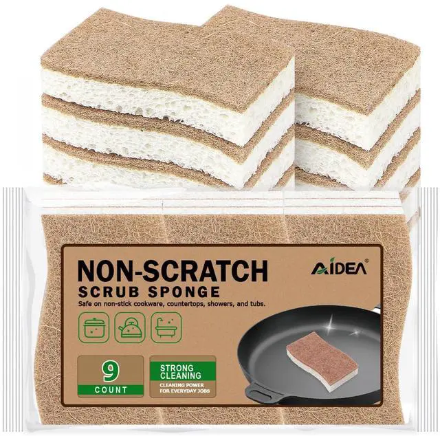 Main image of Sponges Kitchen, 9Count, Dish Sponges Non Scratch, Natural Sponge for Non-Stick Cookware, Cellulose Scrub Sponge for Dishes, Cleaning Power for Kitchen, Bathroom, Household