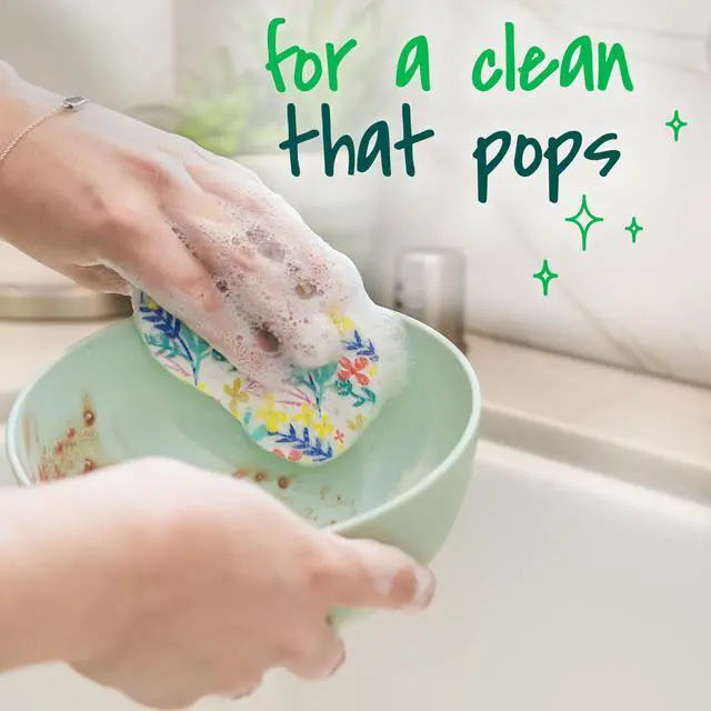 Alt view image 5 of 7 - Pop Up Kitchen Sponges, Unique Compressed Kitchen Sponge for Cleaning Gently, Floral Pattern Dish Scrubber that Expands with Water, 3 Scrubbing Sponges