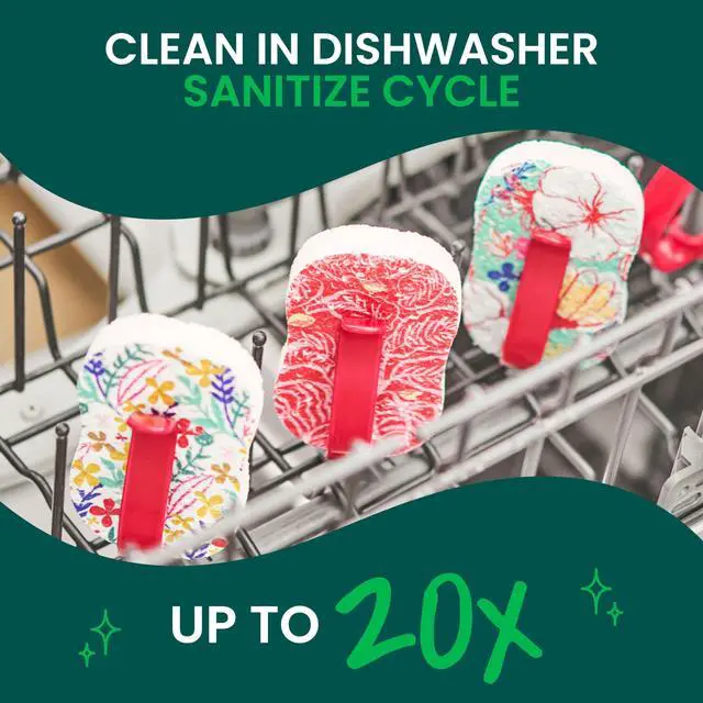 Alt view image 6 of 7 - Pop Up Kitchen Sponges, Unique Compressed Kitchen Sponge for Cleaning Gently, Floral Pattern Dish Scrubber that Expands with Water, 3 Scrubbing Sponges