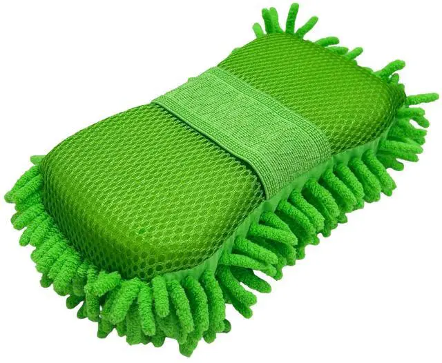 Main image of Microfiber Car Wash Sponge, Scratch-Free Vehicle Washing Mitt with Chenille & Mesh Sides, Highly Absorbent Sponge Lint-Free Cleaning Tool for Car Washing & Detailing (Green)