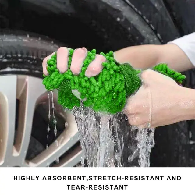 Alt view image 5 of 6 - Microfiber Car Wash Sponge, Scratch-Free Vehicle Washing Mitt with Chenille & Mesh Sides, Highly Absorbent Sponge Lint-Free Cleaning Tool for Car Washing & Detailing (Green)