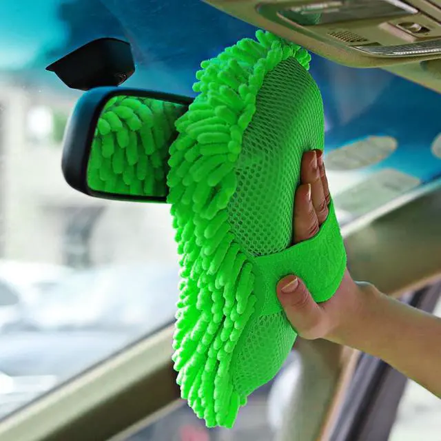 Alt view image 6 of 6 - Microfiber Car Wash Sponge, Scratch-Free Vehicle Washing Mitt with Chenille & Mesh Sides, Highly Absorbent Sponge Lint-Free Cleaning Tool for Car Washing & Detailing (Green)