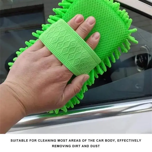 Alt view image 4 of 6 - Microfiber Car Wash Sponge, Scratch-Free Vehicle Washing Mitt with Chenille & Mesh Sides, Highly Absorbent Sponge Lint-Free Cleaning Tool for Car Washing & Detailing (Green)