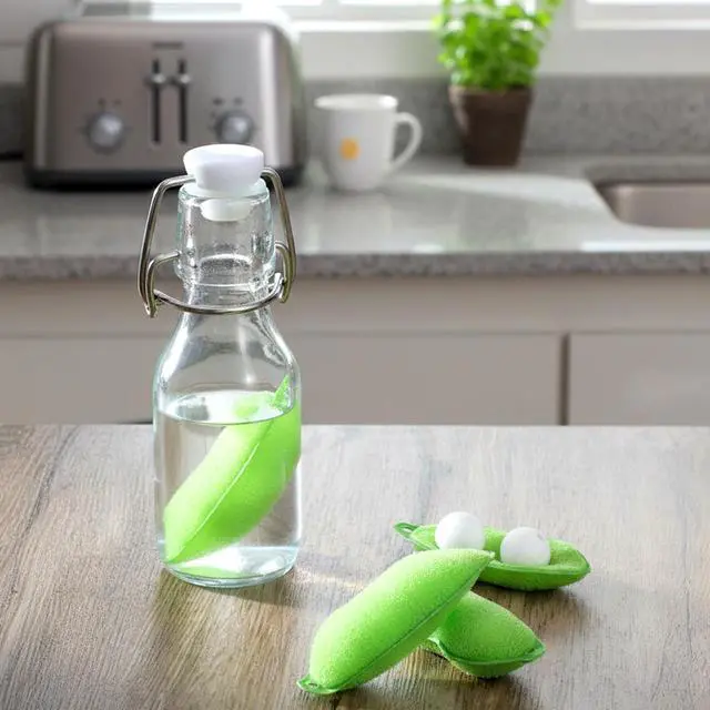 Alt view image 5 of 7 - 6 Pcs Bean Bottle Cleaning Sponge Reusable Bean Shape Water Bottle Cleaning Sponge Magic Heat Resistance Pod Sponges with Ceramic Balls Green Shaped Internal Tools of Small Mouth