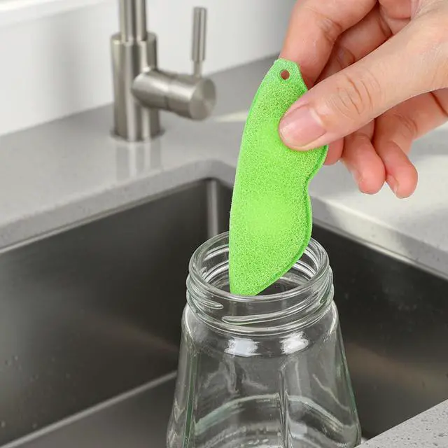 Alt view image 6 of 7 - 6 Pcs Bean Bottle Cleaning Sponge Reusable Bean Shape Water Bottle Cleaning Sponge Magic Heat Resistance Pod Sponges with Ceramic Balls Green Shaped Internal Tools of Small Mouth