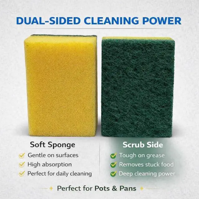 Alt view image 2 of 5 - Kitchen Cleaning Sponges, 12 Pack Non-Scratch Scrubber Sponges for Dishes, Pots & Pans, Heavy Duty Multi-Purpose Dish Sponges