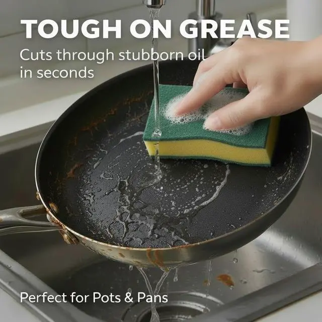 Alt view image 4 of 5 - Kitchen Cleaning Sponges, 12 Pack Non-Scratch Scrubber Sponges for Dishes, Pots & Pans, Heavy Duty Multi-Purpose Dish Sponges