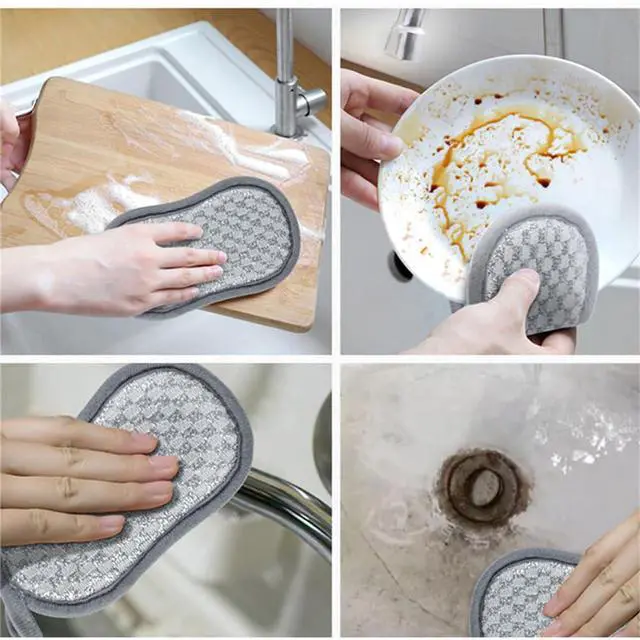 Alt view image 3 of 7 - 4 Pack Dish Sponge for Washing Dishes Cleaning Kitchen, All-Purpose, Non Scratch, Rough Scrubbers Side for Non-Stick Cookware, Soft Microfiber Scrub Side for Dishes,Reusable Dishwashing Sponges