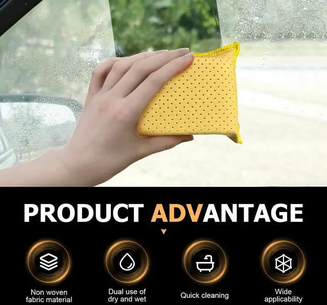 Alt view image 3 of 6 - Car Windshield Cleaning Sponge Block, Non-woven Super Absorbent Window Glass Defogger, Double-Sided Microporous Suede Sponge, Portable Reusable Cleaning Supply for Cars (Yellow)