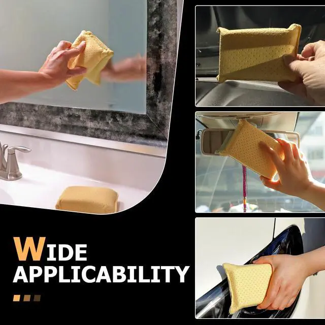 Alt view image 6 of 6 - Car Windshield Cleaning Sponge Block, Non-woven Super Absorbent Window Glass Defogger, Double-Sided Microporous Suede Sponge, Portable Reusable Cleaning Supply for Cars (Yellow)