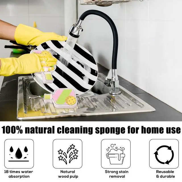 Alt view image 4 of 7 - 4pcs Compact Kitchen Sponges, Reusable Pickleball Cleaning Cellulose Sponge Wood Pulp Pickleball Gift Fun and Quirky Kitchen Accessory Household Gadget