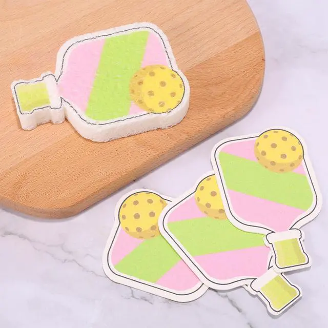 Alt view image 7 of 7 - 4pcs Compact Kitchen Sponges, Reusable Pickleball Cleaning Cellulose Sponge Wood Pulp Pickleball Gift Fun and Quirky Kitchen Accessory Household Gadget