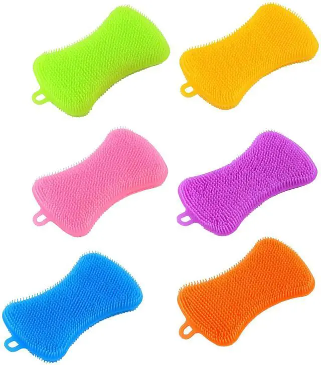 Main image of 6 PCS Silicone Dish Sponges, Super Durable Safe and Dry Fast Silicone Sponge, Multi-Purpose Sponge Kitchen Gadgets, Reusable Rubber Kitchen Dish Dishes Fruits Vegetables Washing Cleaning Sponge Brush.