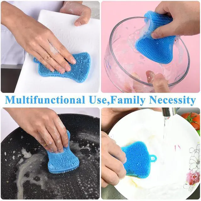 Alt view image 4 of 7 - 6 PCS Silicone Dish Sponges, Super Durable Safe and Dry Fast Silicone Sponge, Multi-Purpose Sponge Kitchen Gadgets, Reusable Rubber Kitchen Dish Dishes Fruits Vegetables Washing Cleaning Sponge Brush.