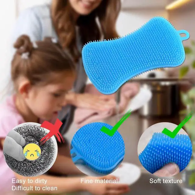 Alt view image 5 of 7 - 6 PCS Silicone Dish Sponges, Super Durable Safe and Dry Fast Silicone Sponge, Multi-Purpose Sponge Kitchen Gadgets, Reusable Rubber Kitchen Dish Dishes Fruits Vegetables Washing Cleaning Sponge Brush.