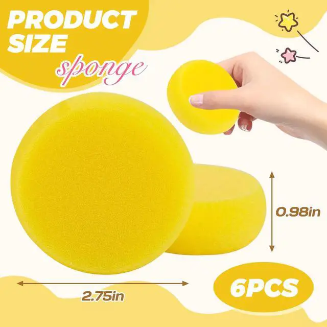 Alt view image 2 of 7 - 6PCS Pottery Sponges,3'' Yellow Round Paint Sponges,Synthetic Artist Sponge,Watercolors Sponge for Painting & Craft Clay & Cleaning Leather Ceramics Wall (6 Pcs)