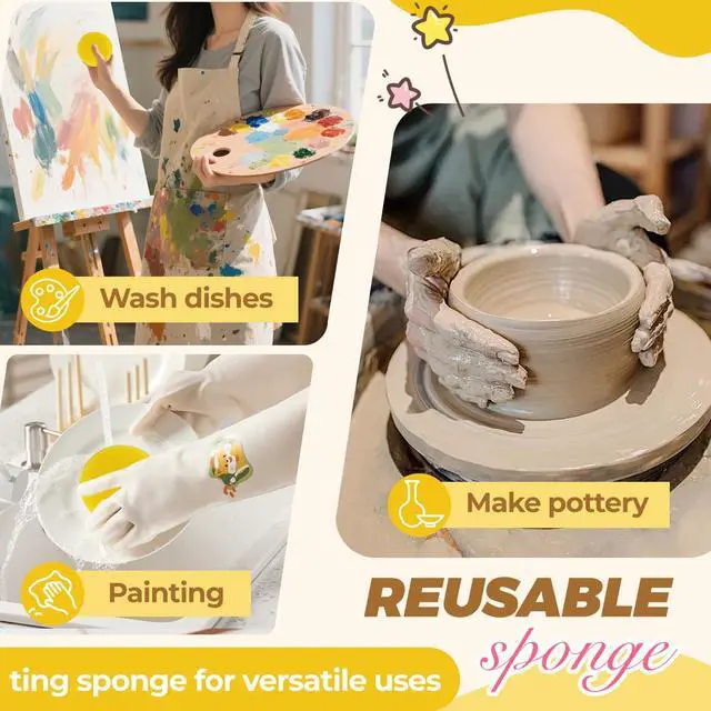 Alt view image 7 of 7 - 6PCS Pottery Sponges,3'' Yellow Round Paint Sponges,Synthetic Artist Sponge,Watercolors Sponge for Painting & Craft Clay & Cleaning Leather Ceramics Wall (6 Pcs)