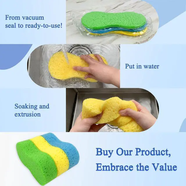 Alt view image 3 of 7 - Car Wash Sponges Colorful Cleaning Sponge Multi-Purpose for Kitchen, Bathroom, Household Cleaning (Yellow)