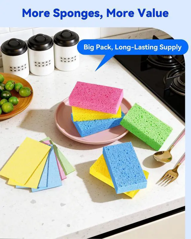 Alt view image 7 of 7 - Cellulose Sponges, Heavy Duty Kitchen Sponges, Non-Scratch, 6 Pack