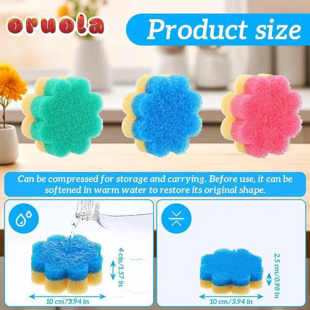 Alt view image 2 of 7 - 3pcs Flower Sponges, Dual-Sided Temperature Scrubbies for Dishes