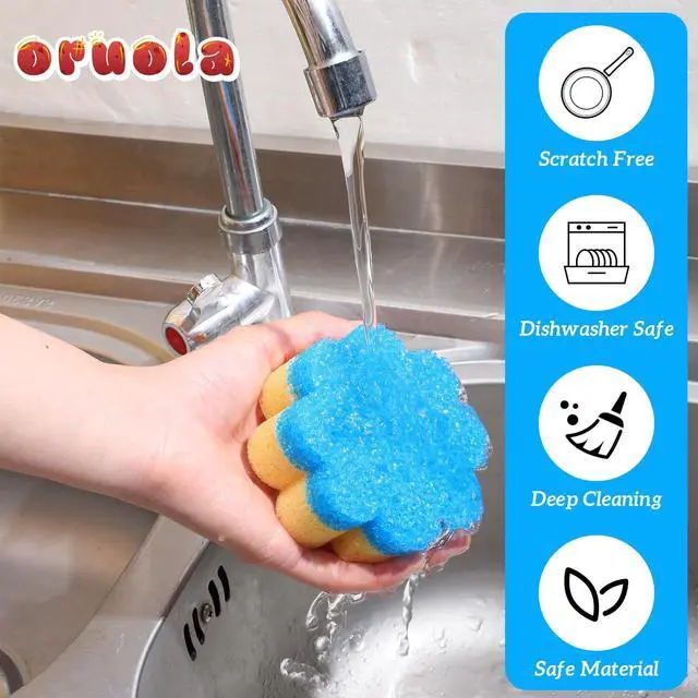 Alt view image 4 of 7 - 3pcs Flower Sponges, Dual-Sided Temperature Scrubbies for Dishes