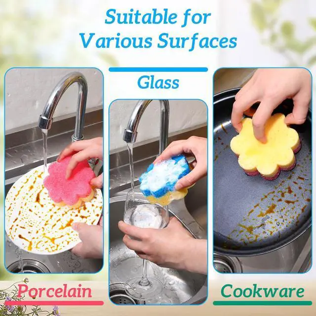 Alt view image 5 of 7 - 3pcs Flower Sponges, Dual-Sided Temperature Scrubbies for Dishes