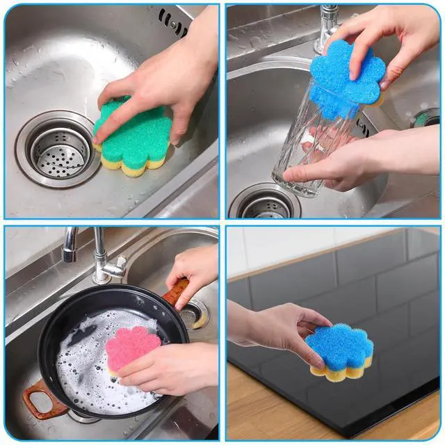 Alt view image 7 of 7 - 3pcs Flower Sponges, Dual-Sided Temperature Scrubbies for Dishes