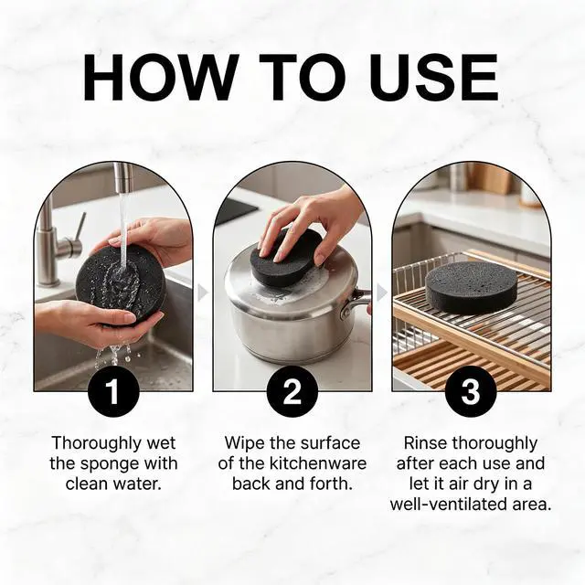 Alt view image 6 of 7 - 3PCS Steeli Sponge for Stainless Steel Cookware Heavy Duty Steel Sponge for Burnt-On Stain Removal, Mirror Shine Restorer, No Scratch Kitchen Cleaning Pad, for Pans & Surfaces