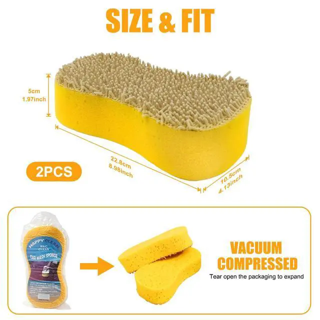 Alt view image 2 of 6 - Car Wash Sponge 2 Pack - Large Plush Scratch-Free Cleaning Sponges, High Foam Long-Hair Microfiber Wash Sponge for Cars Trucks SUVs & Household Use