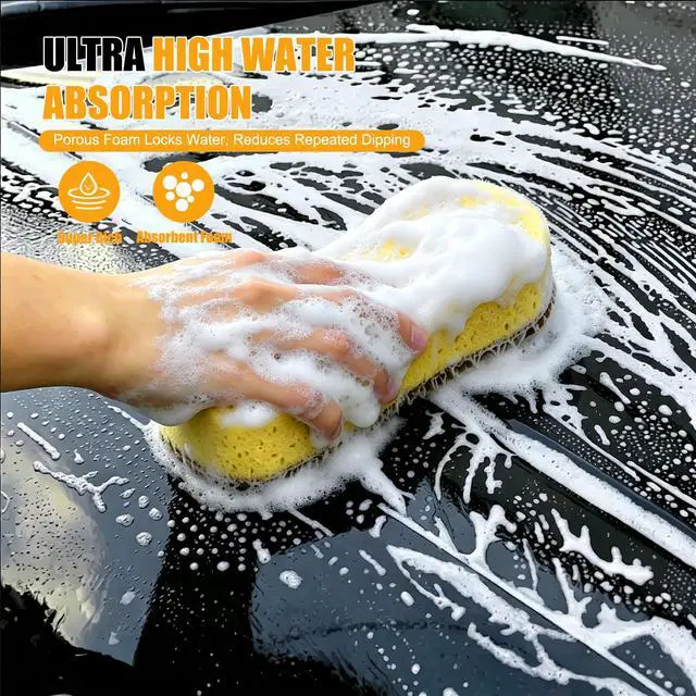 Alt view image 3 of 6 - Car Wash Sponge 2 Pack - Large Plush Scratch-Free Cleaning Sponges, High Foam Long-Hair Microfiber Wash Sponge for Cars Trucks SUVs & Household Use