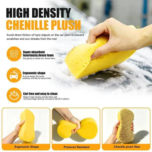 Alt view image 5 of 6 - Car Wash Sponge 2 Pack - Large Plush Scratch-Free Cleaning Sponges, High Foam Long-Hair Microfiber Wash Sponge for Cars Trucks SUVs & Household Use