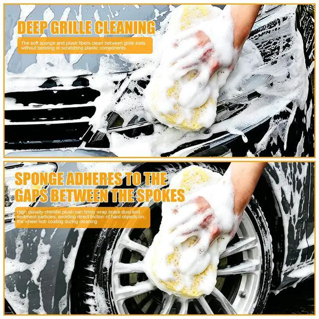 Alt view image 4 of 6 - Car Wash Sponge 2 Pack - Large Plush Scratch-Free Cleaning Sponges, High Foam Long-Hair Microfiber Wash Sponge for Cars Trucks SUVs & Household Use