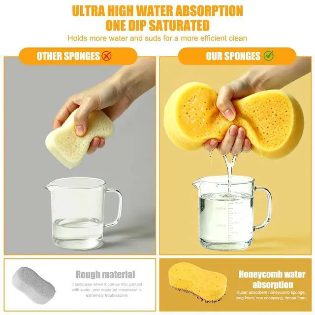 Alt view image 6 of 6 - Car Wash Sponge 2 Pack - Large Plush Scratch-Free Cleaning Sponges, High Foam Long-Hair Microfiber Wash Sponge for Cars Trucks SUVs & Household Use