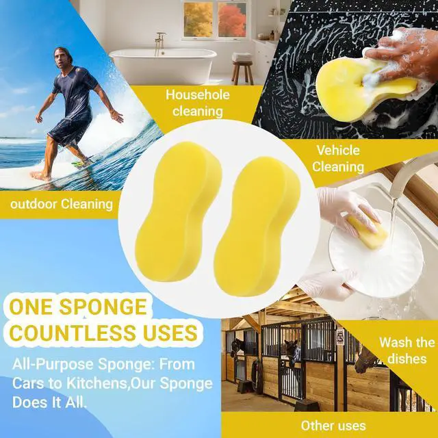 Alt view image 3 of 6 - 3-Pack Car Wash Sponges, 8.7" x 4.3" Large Sponges - Extra Thick Foam Cleaning Sponge for All-Purpose Cleaning, Ideal Washing Sponges for Kitchen, Bathroom, Household