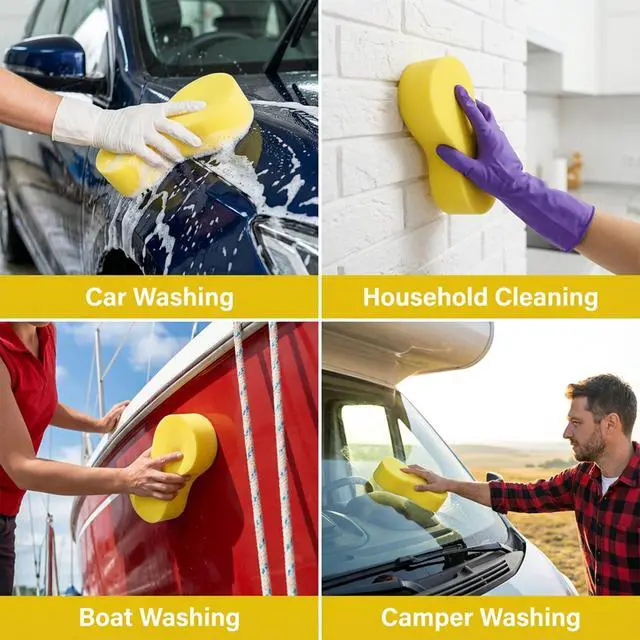 Alt view image 6 of 6 - 3-Pack Car Wash Sponges, 8.7" x 4.3" Large Sponges - Extra Thick Foam Cleaning Sponge for All-Purpose Cleaning, Ideal Washing Sponges for Kitchen, Bathroom, Household
