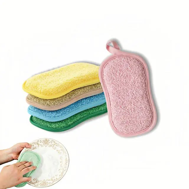 Main image of Multipurpose Kitchen Scrub Sponges, Heavy Duty Cleaning Non-Scratch Scrub Sponge, Double-Sided Reusable Microfiber Sponge with Hanging Rope for Household Cleaning, Dishes, Pots (5 Colors)