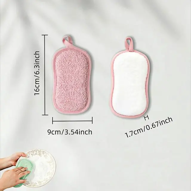 Alt view image 3 of 7 - Multipurpose Kitchen Scrub Sponges, Heavy Duty Cleaning Non-Scratch Scrub Sponge, Double-Sided Reusable Microfiber Sponge with Hanging Rope for Household Cleaning, Dishes, Pots (5 Colors)