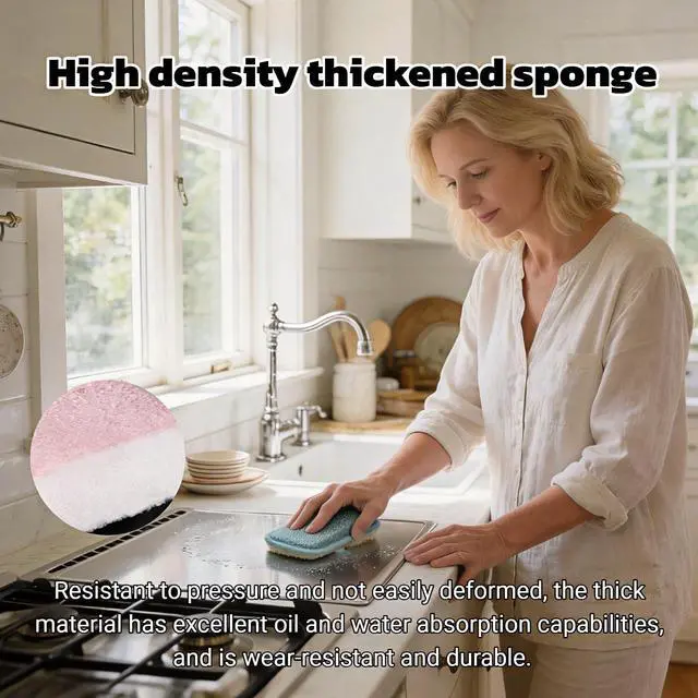 Alt view image 6 of 7 - Multipurpose Kitchen Scrub Sponges, Heavy Duty Cleaning Non-Scratch Scrub Sponge, Double-Sided Reusable Microfiber Sponge with Hanging Rope for Household Cleaning, Dishes, Pots (5 Colors)