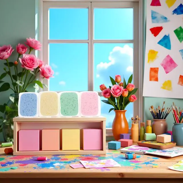 Alt view image 4 of 7 - 1pc Random Color Watercolor Painting Water-Absorbing Sponge Moisturizing Sponge Water Chalk Art Supplies Cleaning Tools