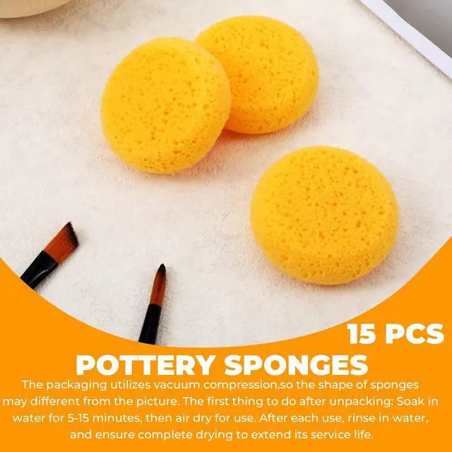 Alt view image 4 of 7 - 15 Pcs Pottery Sponges 2.7inch, Round Tack Sponges, Clay Sponge for Cleaning, Paint Sponge for Acrylic Painting, Pottery Tools for Kitchen Shoes Leather Care
