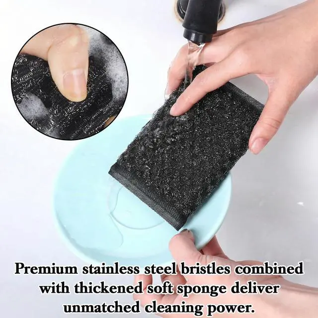 Alt view image 4 of 7 - 6 Pcs Steel Wool Scrubbing Sponges, Non Scratch Scrubbers Kitchen Sponges, Heavy Duty Reusable Multipurpose Cleaning Sponge for Washing Dishes, Pots, Pans, Household Cleaning