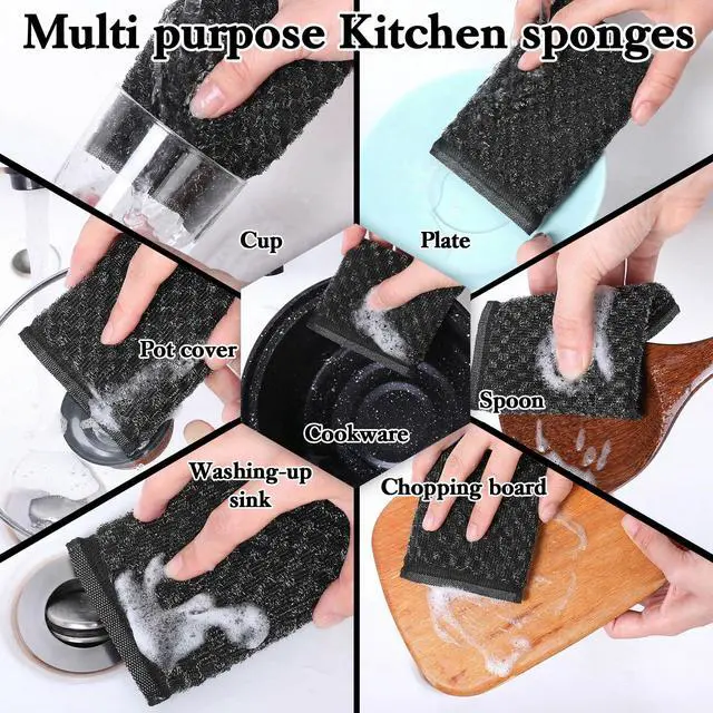 Alt view image 5 of 7 - 6 Pcs Steel Wool Scrubbing Sponges, Non Scratch Scrubbers Kitchen Sponges, Heavy Duty Reusable Multipurpose Cleaning Sponge for Washing Dishes, Pots, Pans, Household Cleaning