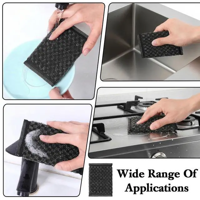 Alt view image 6 of 7 - 6 Pcs Steel Wool Scrubbing Sponges, Non Scratch Scrubbers Kitchen Sponges, Heavy Duty Reusable Multipurpose Cleaning Sponge for Washing Dishes, Pots, Pans, Household Cleaning