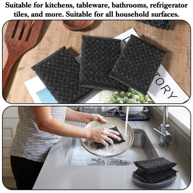 Alt view image 7 of 7 - 6 Pcs Steel Wool Scrubbing Sponges, Non Scratch Scrubbers Kitchen Sponges, Heavy Duty Reusable Multipurpose Cleaning Sponge for Washing Dishes, Pots, Pans, Household Cleaning