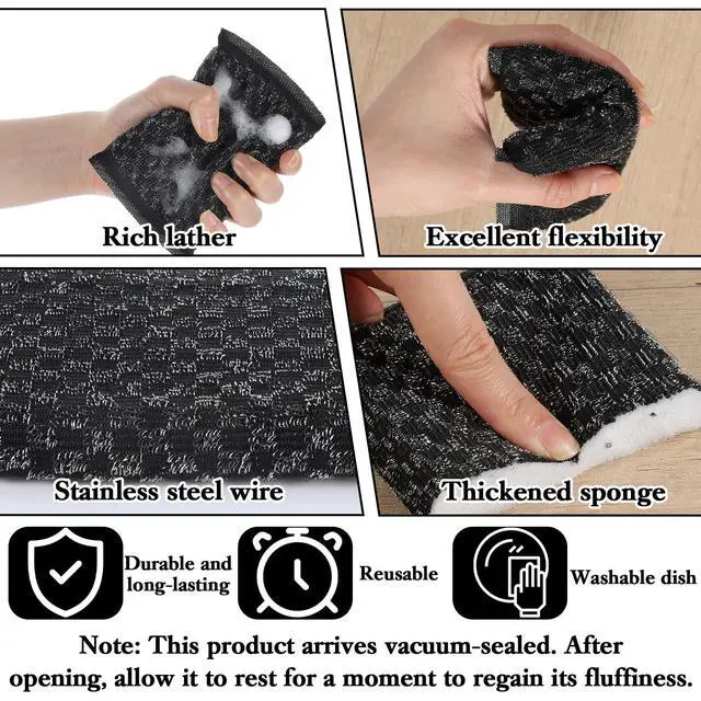 Alt view image 3 of 7 - 6 Pcs Steel Wool Scrubbing Sponges, Non Scratch Scrubbers Kitchen Sponges, Heavy Duty Reusable Multipurpose Cleaning Sponge for Washing Dishes, Pots, Pans, Household Cleaning