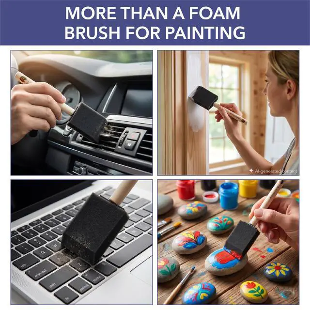Alt view image 7 of 7 - Foam Paint Brushes, 2 Inch, 16 Pack, Wooden Handle