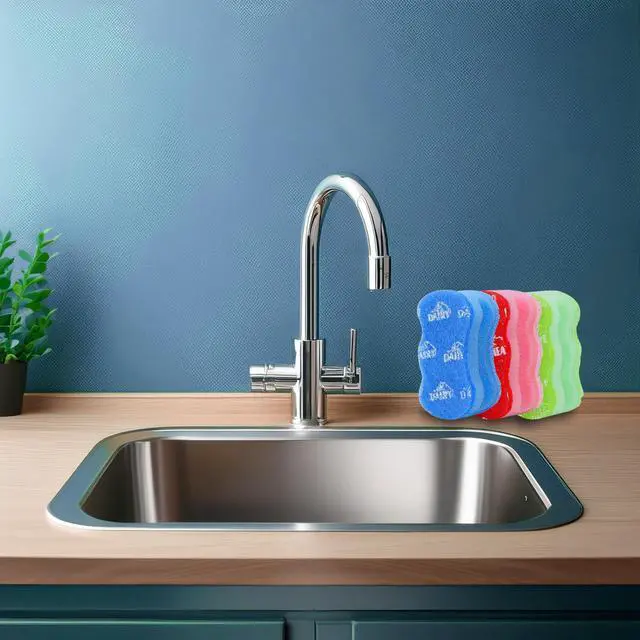 Alt view image 3 of 4 - Parve Green Dishwashing Sponges, Easy Grip Wavy Absorbent Cleaning Scrub and Scouring Pad, Durable and Soft, Color Coded Home and Kitchen Accessories