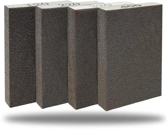 Main image of 4 Pack Hand Sanding Sponge Set -120 220 320 400 Grit- Coarse Medium Fine Grit Sanding Block, Sander Sponges for Wood-Working Drywall Metal, Washable and Reusable Sponge for Rust Removal Polishing
