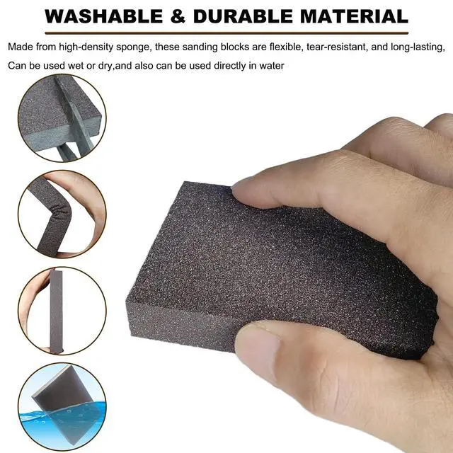 Alt view image 3 of 6 - 4 Pack Hand Sanding Sponge Set -120 220 320 400 Grit- Coarse Medium Fine Grit Sanding Block, Sander Sponges for Wood-Working Drywall Metal, Washable and Reusable Sponge for Rust Removal Polishing